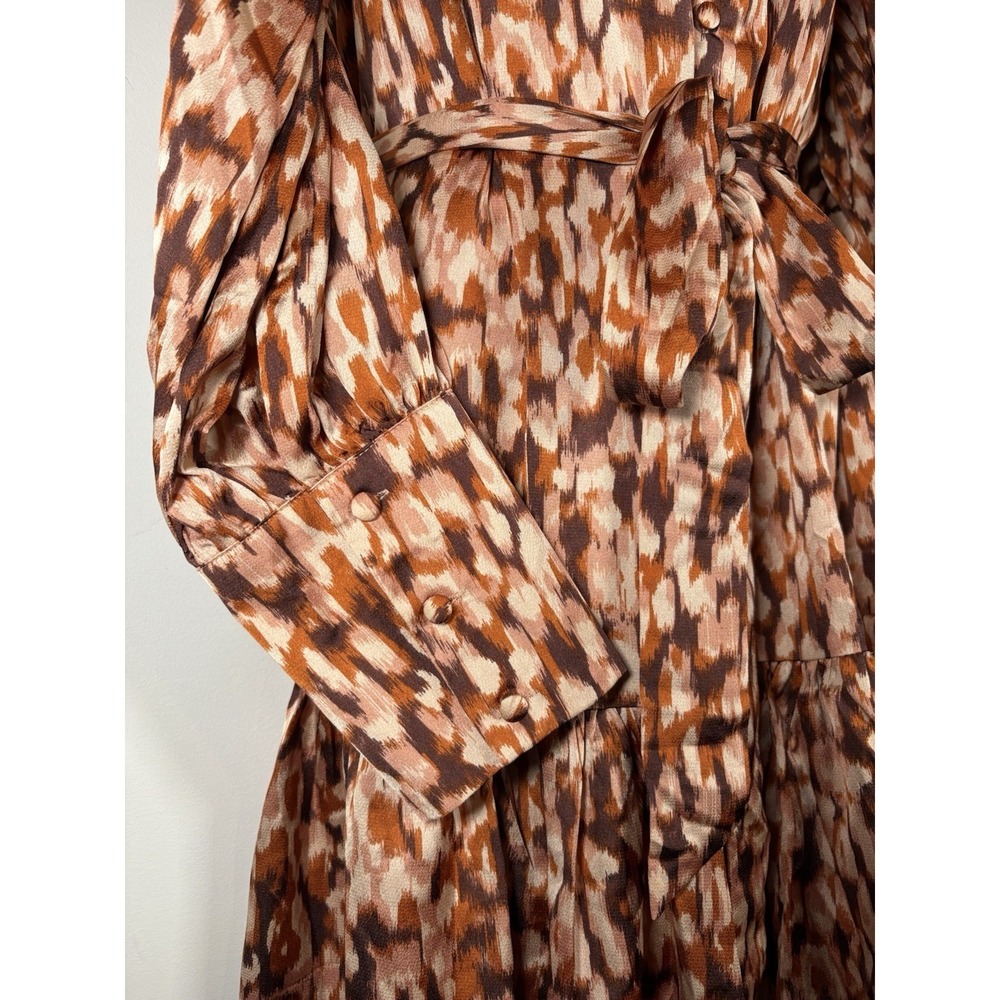 ENTRO Dress Size Large Spotted Chocolate Brown Rust Belted Button Cuff Boutique - Picture 4 of 8